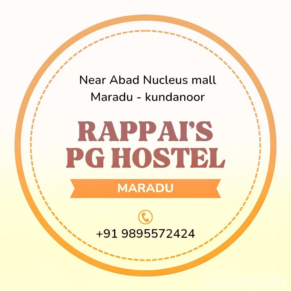 PG Hostel for Gents, maradu metro,Ernakulam, kochi,nucleus mall,forum