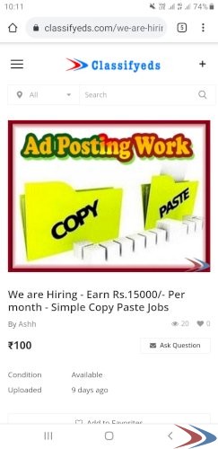 We are Hiring - Earn Rs.15000/- Per month - Simple Copy Paste Jobs